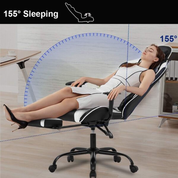 BestOffice Ergonomic Office, PC Gaming Chair Cheap Desk Chair Executive PU Leather Computer Chair Lumbar Support with Footrest Modern Task Rolling Swivel Chair for Women, Men(White) - Image 7