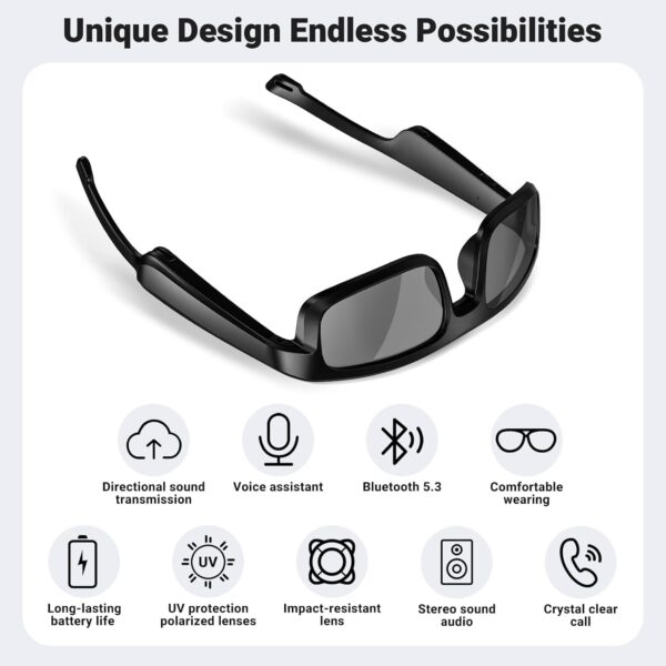 Smart Glasses, Polarized Bluetooth Sunglasses, Built-in Mic & Speakers, Voice Assistant, UV Protection Audio Sun Glass - Image 9