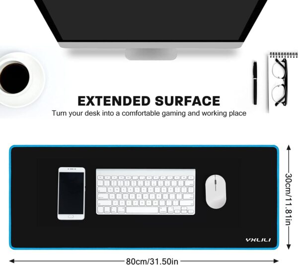 YXLILI Gaming Mouse Pad XXL Large Mouse Pads 31.5X11.8In Extended Computer Mouse Mat for Wireless Mouse Keyboard with Stitched Edges, Non-Slip Base, Waterproof Mousepads for Office Home Gaming-Blue - Image 3