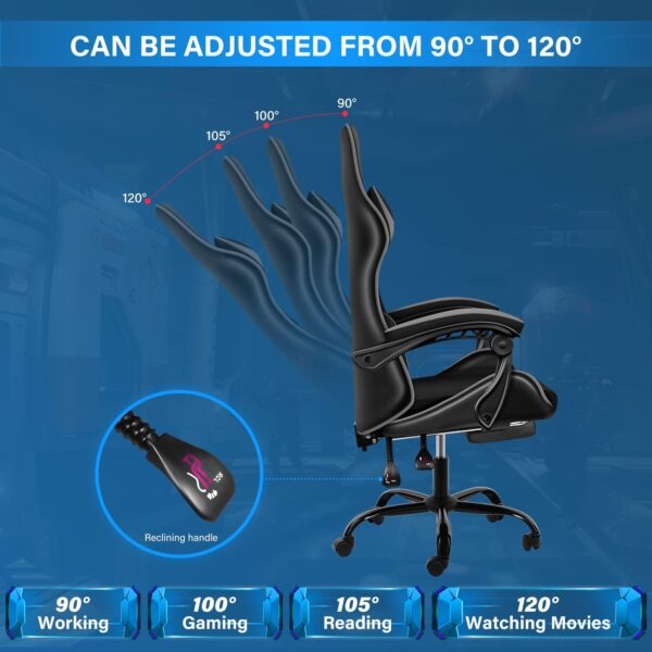 YSSOA Gaming Chair with Footrest, Big and Tall Gamer Chair, Racing Style Adjustable Swivel Office Chair, Ergonomic Video Game Chairs with Headrest and Lumbar Support - Image 5