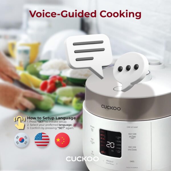 CUCKOO CRP-ST0609FW 6-Cup (Uncooked) / 12-Cup (Cooked) Twin Pressure Rice Cooker & Warmer with Nonstick Inner Pot, 16 Menu Options, 3 Voice Guide, Auto Clean (White) - Image 8