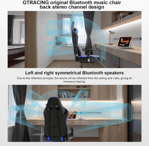 GTRACING Gaming Chair with Speakers Bluetooth Music Video Game Chair Audio Ergonomic Design Heavy Duty Office Computer Desk Chair（Blue） - Image 3