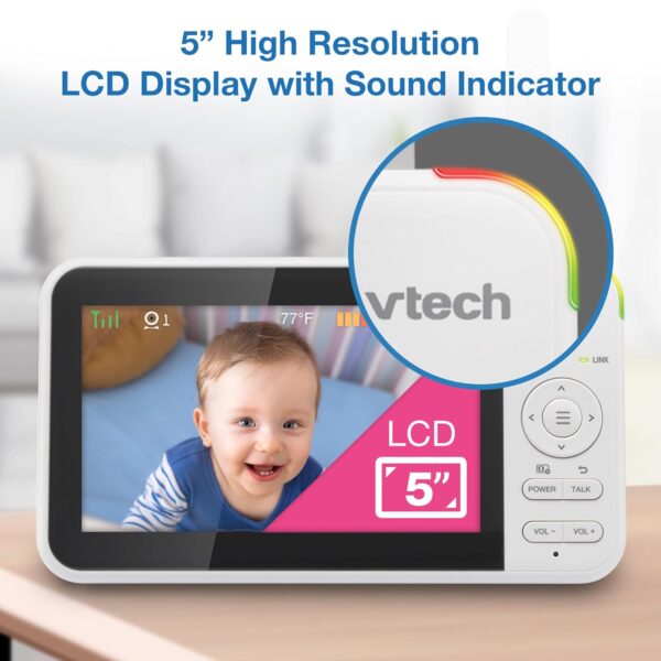 VTech VM924 5" Screen Remote Pan-Tilt-Zoom Baby Monitor with Camera&Audio,Up to 31Hrs Battery for Audio&17Hrs Video Streaming, Long Range Up to 1000ft,Night Vision,Soothing Sound,Temperature Sensor - Image 9