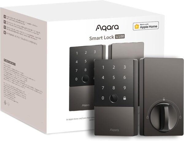 Aqara Smart Lock U100, Fingerprint Keyless Entry Door Lock with Apple Home Key, Touchscreen Keypad, Bluetooth Electronic Deadbolt, IP65 Weatherproof, Supports Apple HomeKit, Alexa, Google, IFTTT, Gray - Image 2