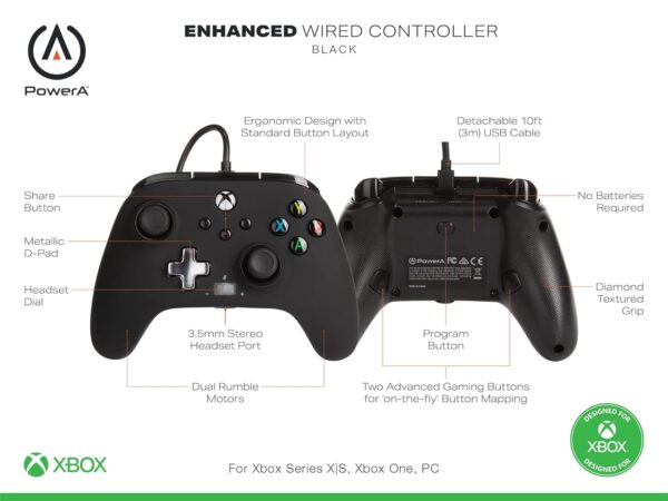 PowerA Enhanced Wired Controller for Xbox Series X|S - Black, Officially Licensed for Xbox - Image 3