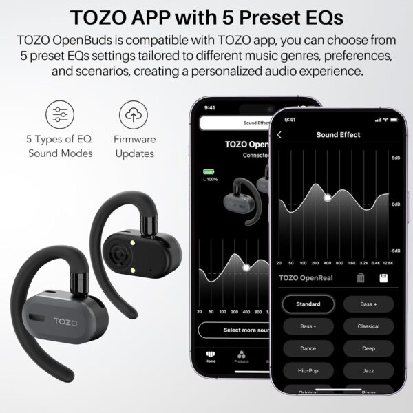 TOZO O2 True Open Ear Wireless Headphones Lightweight with Multi-Angle Adjustment, Bluetooth 5.3 Earbuds with Dual-Axis Design for Long-Lasting Comfort, Crystal-Clear Calls for Driving, Black - Image 7