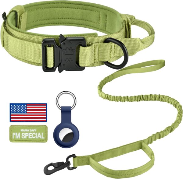 DAGANXI Tactical Dog Collar, Adjustable Military Training Nylon Dog Collar with Control Handle and Heavy Metal Buckle for Medium and Large Dogs, with Patches and Airtags Case (XXL, Spring Grass-SET) - Image 2