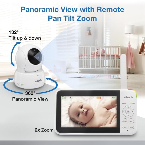 VTech VM924 5" Screen Remote Pan-Tilt-Zoom Baby Monitor with Camera&Audio,Up to 31Hrs Battery for Audio&17Hrs Video Streaming, Long Range Up to 1000ft,Night Vision,Soothing Sound,Temperature Sensor - Image 6