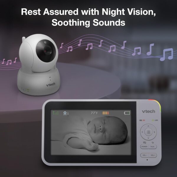 VTech VM924 5" Screen Remote Pan-Tilt-Zoom Baby Monitor with Camera&Audio,Up to 31Hrs Battery for Audio&17Hrs Video Streaming, Long Range Up to 1000ft,Night Vision,Soothing Sound,Temperature Sensor - Image 8