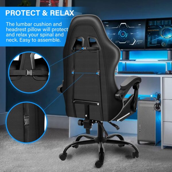 YSSOA Gaming Chair with Footrest, Big and Tall Gamer Chair, Racing Style Adjustable Swivel Office Chair, Ergonomic Video Game Chairs with Headrest and Lumbar Support - Image 7