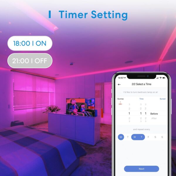 meross Smart LED Strip Lights, 16.4ft RGB WiFi Strip, Compatible with Amazon Alexa & Google Home and SmartThings, App Control, Timer, Schedule,Color Changing for Home, TV, Party - Image 5