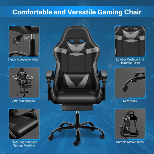 YSSOA Gaming Chair with Footrest, Big and Tall Gamer Chair, Racing Style Adjustable Swivel Office Chair, Ergonomic Video Game Chairs with Headrest and Lumbar Support - Image 6