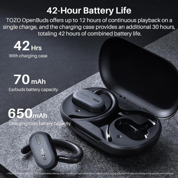 TOZO O2 True Open Ear Wireless Headphones Lightweight with Multi-Angle Adjustment, Bluetooth 5.3 Earbuds with Dual-Axis Design for Long-Lasting Comfort, Crystal-Clear Calls for Driving, Black - Image 3