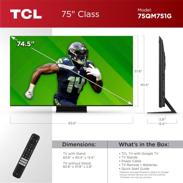 TCL 75-Inch QM7 QLED 4K Smart QD-Mini LED TV with Google TV (75QM751G, 2024 Model) Dolby Vision IQ, Dolby Atmos, HDR, Game Accelerator up to 240Hz, Voice Remote, Works with Alexa, Streaming Television - Image 3