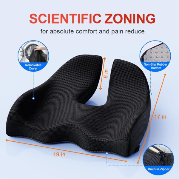 Benazcap X Large Memory Seat Cushion for Office Chair Ergonomic Cushions Pad Pillow for Pressure Relief Sciatica & Pain Relief Memory Foam for Long Sitting for Gaming Chair and Car Seat Black - Image 6