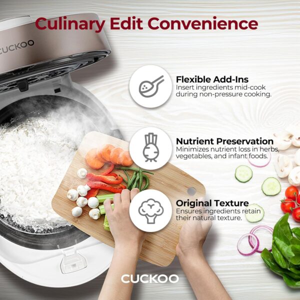 CUCKOO CRP-ST0609FW 6-Cup (Uncooked) / 12-Cup (Cooked) Twin Pressure Rice Cooker & Warmer with Nonstick Inner Pot, 16 Menu Options, 3 Voice Guide, Auto Clean (White) - Image 7