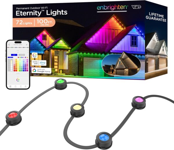 Enbrighten Eternity Permanent Outdoor Lights, 100ft with 72 RGBWIC LEDs, Smart Eave Lights, Endless Light Colors, Daily and Accent Lighting, IP67 Waterproof, Compatible with Alexa, Google Home, 82730 - Image 2