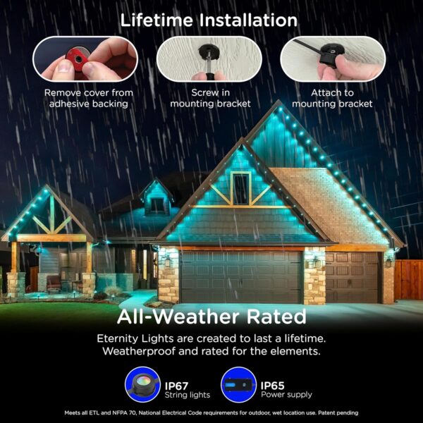 Enbrighten Eternity Permanent Outdoor Lights, 100ft with 72 RGBWIC LEDs, Smart Eave Lights, Endless Light Colors, Daily and Accent Lighting, IP67 Waterproof, Compatible with Alexa, Google Home, 82730 - Image 5