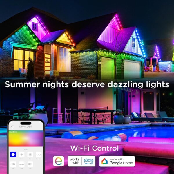 Enbrighten Eternity Permanent Outdoor Lights, 100ft with 72 RGBWIC LEDs, Smart Eave Lights, Endless Light Colors, Daily and Accent Lighting, IP67 Waterproof, Compatible with Alexa, Google Home, 82730 - Image 3