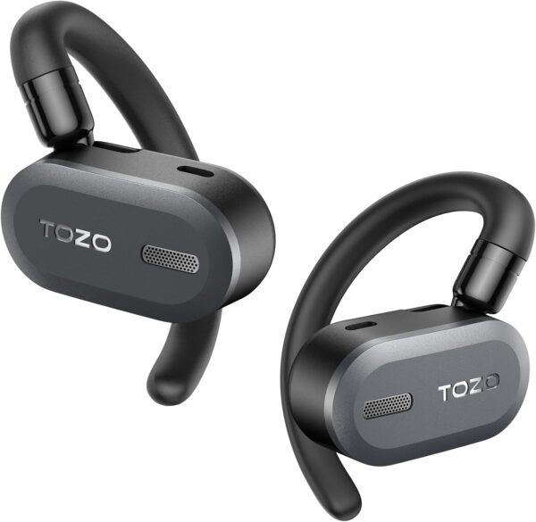 TOZO O2 True Open Ear Wireless Headphones Lightweight with Multi-Angle Adjustment, Bluetooth 5.3 Earbuds with Dual-Axis Design for Long-Lasting Comfort, Crystal-Clear Calls for Driving, Black