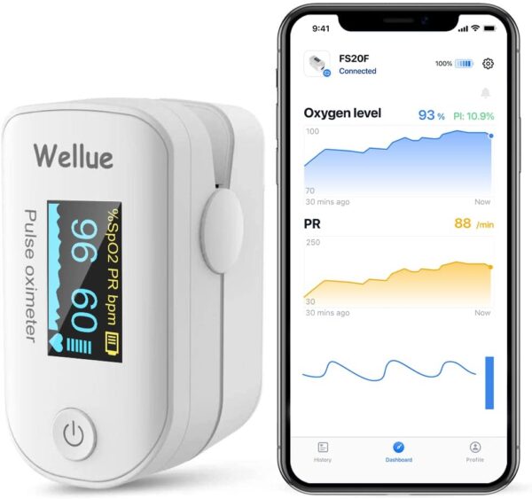 Wellue Pulse Oximeter Fingertip Blood Oxygen Saturation Heart Rate Monitor with Batteries and Lanyard Bluetooth FS20F White - Image 2