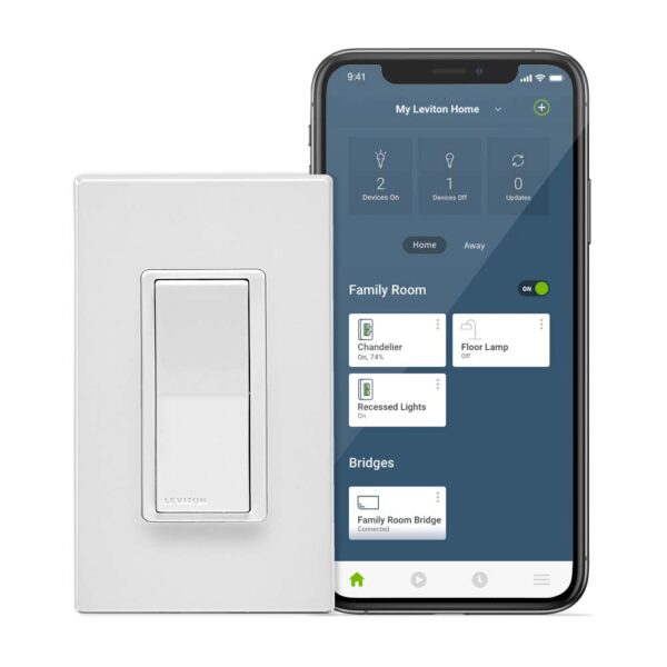 Leviton No-Neutral Decora Smart Switch, Requires MLWSB Wi-Fi Bridge to Work with My Leviton, Alexa, Google Assistant, Apple Home/Siri & Wire-Free 3-Way DN15S-2RW, White - Image 2