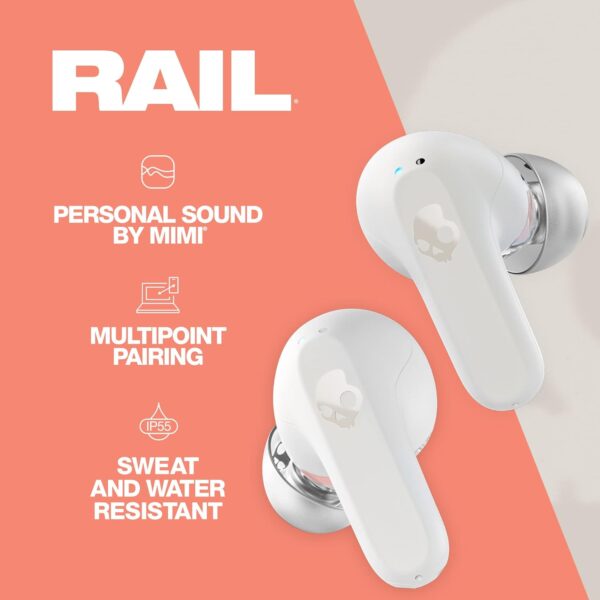 Skullcandy Rail In-Ear Wireless Earbuds, 42 Hr Battery, Skull-iQ, Alexa Enabled, Microphone, Works with iPhone Android and Bluetooth Devices - Bone - Image 2