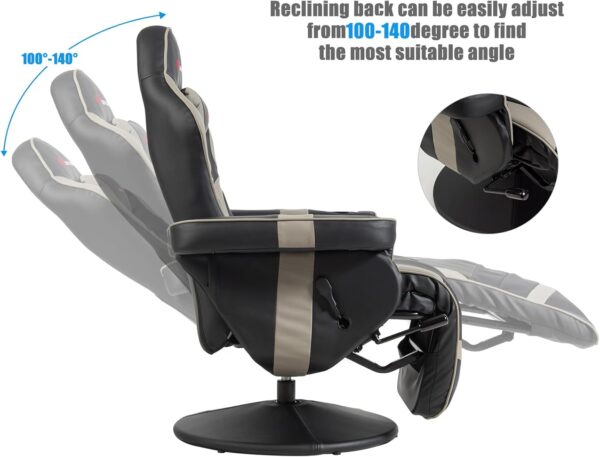 POWERSTONE Gaming Recliner Massage Gaming Chair with Footrest Ergonomic PU Leather Single Sofa with Cup Holder Headrest and Side Pouch, Adjustable Living Room Chair Home Theater Seating (Grey) - Image 7