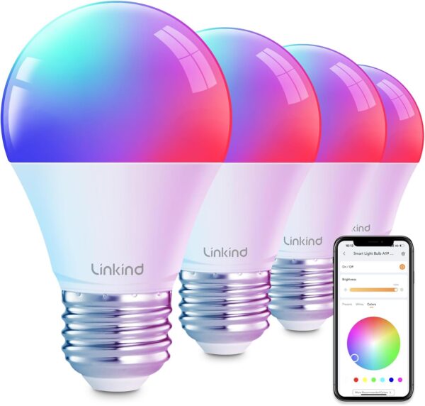 Linkind Smart Light Bulbs, Smart Bulb That Work with Alexa & Google Home, LED Light Bulbs Color Changing, 64 Preset Scenes, Music Sync, A19 E26 2.4GHz RGBTW WiFi Bluetooth Light Bulb 60W, 800LM, 4Pack - Image 2