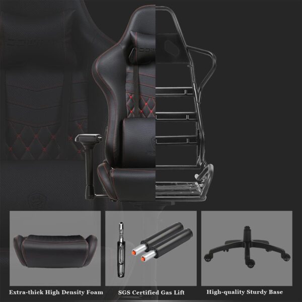 Dowinx Gaming Chair Ergonomic Racing Style Recliner with Massage Lumbar Support,4D armrests Gamer Chair for Computer PU Leather with Retractable Footrest (Black) - Image 6