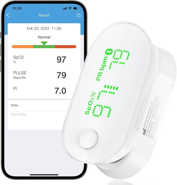 iHealth AIR Rechargeable Fingertip Pulse Oximeter, Blood Oxygen Saturation Monitor with App, SpO2, Pulse Rate, Plethysmograph, and Perfusion Index - Image 2