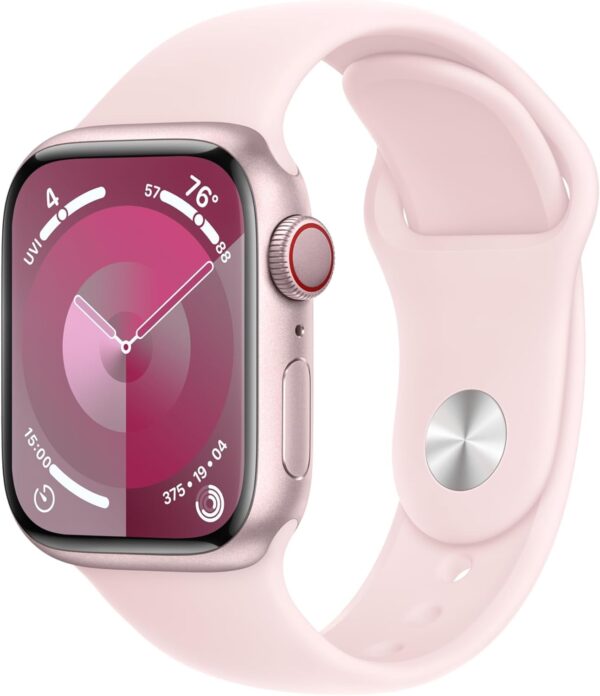 Apple Watch Series 9 [GPS + Cellular 41mm] Pink Aluminum Case with Pink Sport Band S/M (Renewed) - Image 2