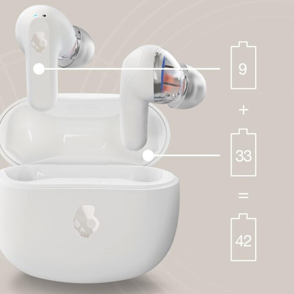 Skullcandy Rail In-Ear Wireless Earbuds, 42 Hr Battery, Skull-iQ, Alexa Enabled, Microphone, Works with iPhone Android and Bluetooth Devices - Bone - Image 3