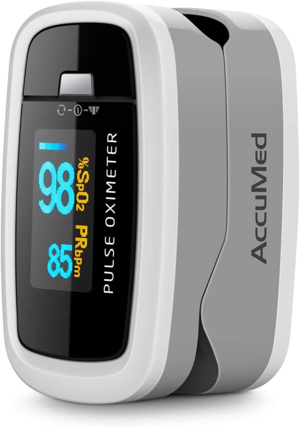 AccuMed CMS-50D1 Fingertip Pulse Oximeter Blood Oxygen Sensor SpO2 for Sports and Aviation. Portable and Lightweight with LED Display, 2 AAA Batteries, Lanyard and Travel Case (White) - Image 2