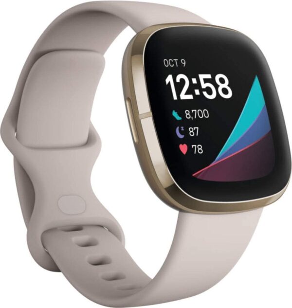 Fitbit Sense Health & Fitness Smartwatch W/GPS, Bluetooth Call/Text, Heart Rate SpO2, ECG, Skin Temperature & Stress Sensing (S & L Bands, 90 Day Premium Included) International Version (White/Gold) - Image 2