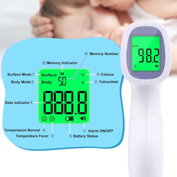 Digital Thermometer for Adults and Kids, No Touch Forehead Thermometer for Baby, 2 in 1 Body Surface Mode Infrared Thermometer with Fever Alarm and Instant Accuracy Readings - Image 7