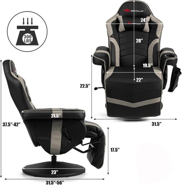 POWERSTONE Gaming Recliner Massage Gaming Chair with Footrest Ergonomic PU Leather Single Sofa with Cup Holder Headrest and Side Pouch, Adjustable Living Room Chair Home Theater Seating (Grey) - Image 3