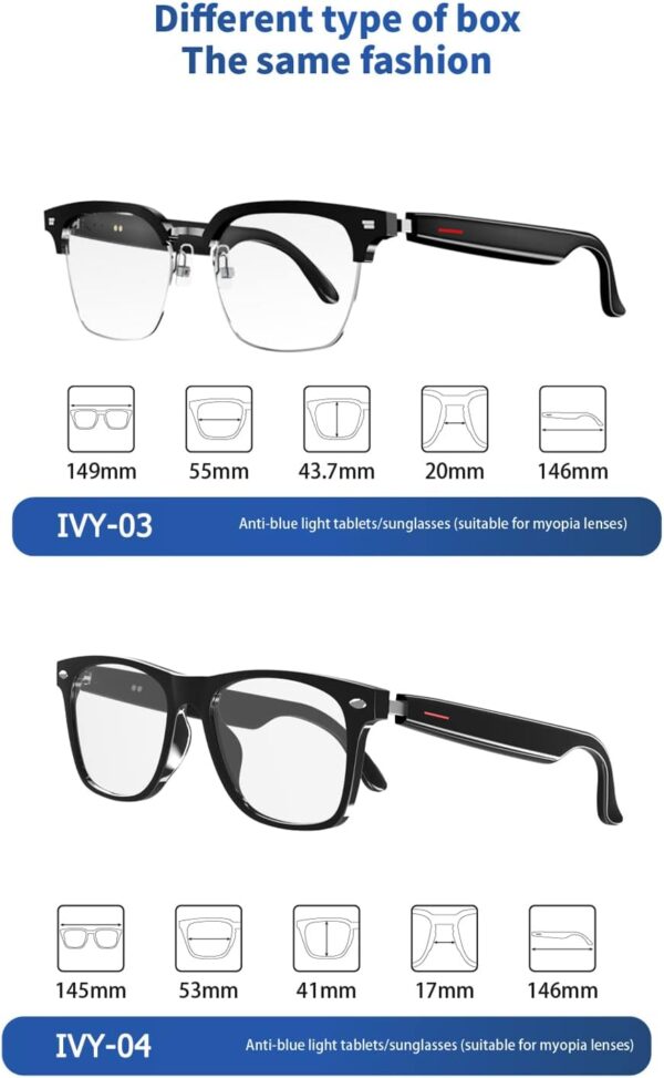 IVY TWS Smart Bluetooth Audio Glasses - Blue Light Blocking & Sunglasses Lens kits for Office Outdoor Sports Drive - Smart Glasses for Men & Women - Black Frame - Image 7