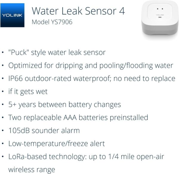 YoLink Water Leak Detector 4 with 105dB Audio Alarm, Freeze Warning, App Push, Email Alerts and Limited Text - Smart Water Sensor Alarm w/ Alexa, IFTTT - 1/4 Mile Long Range, Hub Required - Image 3