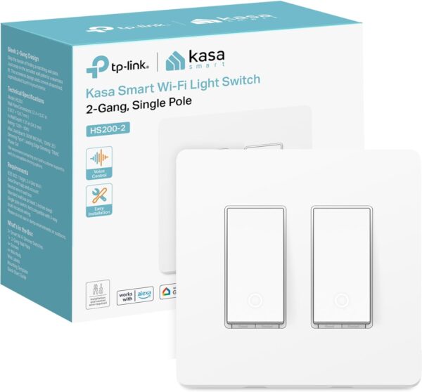 Kasa Smart Switch 2-Gang HS200-2, Single Pole,Neutral Wire Required, 2.4GHz Wi-Fi Light Switch Compatible with Alexa and Google Home, UL Certified, No Hub Required, White - Image 2