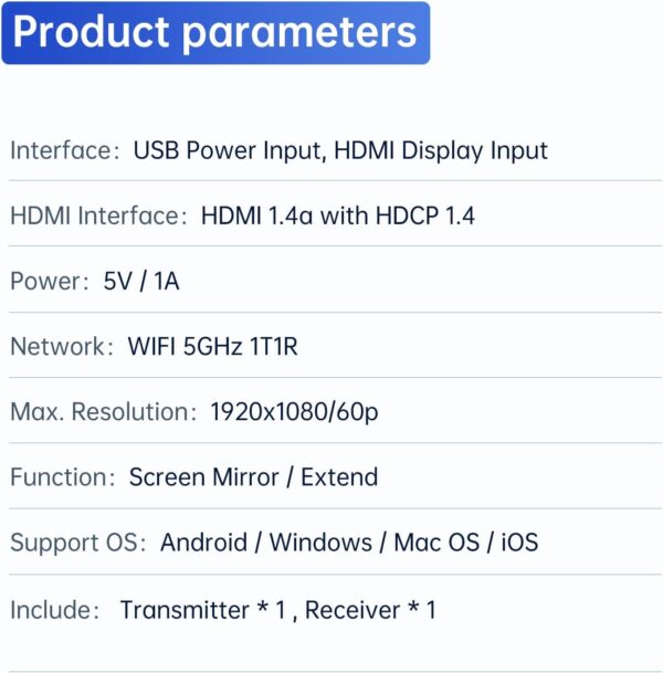 HDMI Wireless Transmitter and Receiver Wireless HDMI Extender Long Range, Plug and Play, Support 2.4/5GHz for Streaming Video/Audio from Laptop,PC,Smartphone to HDTV/Projector - Image 7