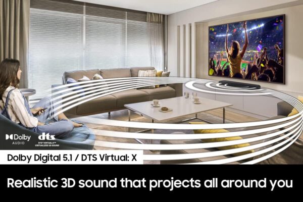 SAMSUNG HW-S50B/ZA 3.0ch All-in-One Soundbar w/Dolby 5.1, DTS Virtual:X, Q Symphony, Built in Center Speaker, Adaptive Sound Lite, Bluetooth Multi Connection, 2022 Black - Image 4