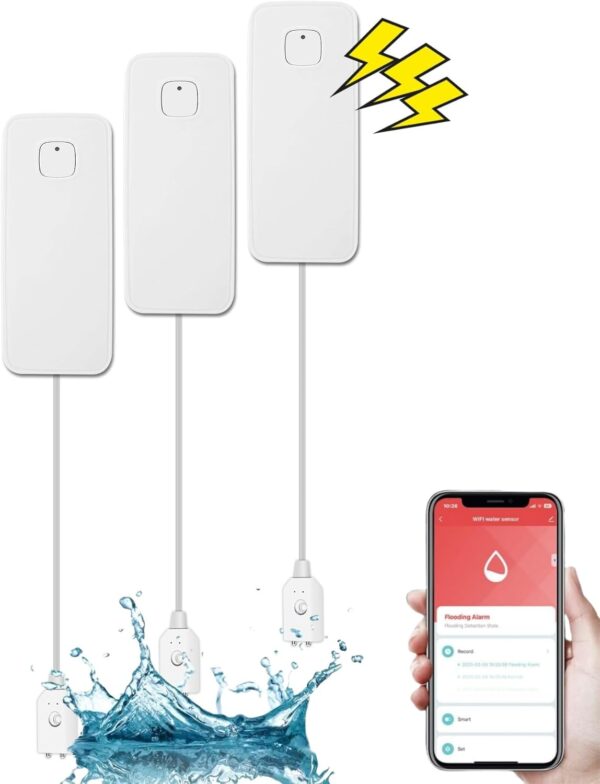 WiFi Water Ieak Detector for Home 3 Pack, Smart Water Leak Sensor with 80dB Alarm and App Alerts, No Hub Required, Water Sensor Alarm for Basement Kitchen Bathroom Pool - Image 2