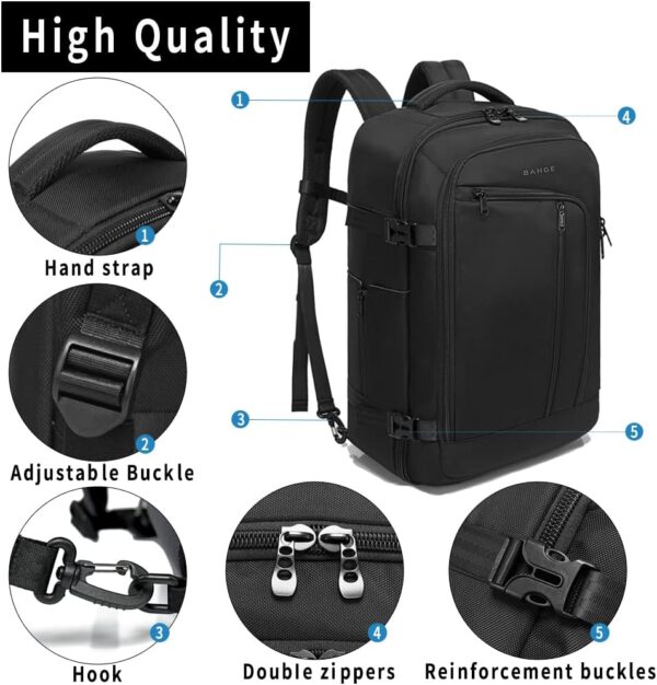 BANGE Travel Overnight Backpack,40-Liter FAA Flight Approved Weekender Bag Carry on Backpack (BLACK (Backpack with 3 Cubes))… - Image 5