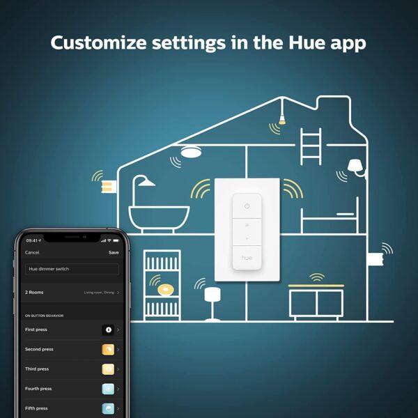 Philips Hue Smart Wireless Dimmer Switch V2 (Installation-Free, Exclusive for Philips Hue Lights) for Indoor Home Lighting, Livingroom, Bedroom - Image 9