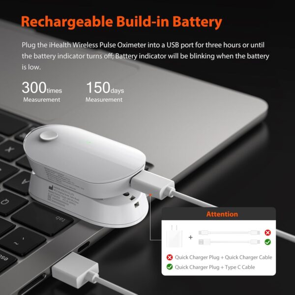 iHealth AIR Rechargeable Fingertip Pulse Oximeter, Blood Oxygen Saturation Monitor with App, SpO2, Pulse Rate, Plethysmograph, and Perfusion Index - Image 5