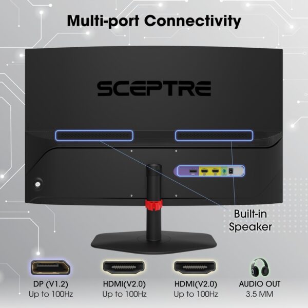 Sceptre Curved 27-inch Gaming Monitor 1500R 100Hz HDMI X2 DisplayPort 1ms 100% sRGB, Build-in Speakers Machine Black 2024 (C275W-FW100T) - Image 5