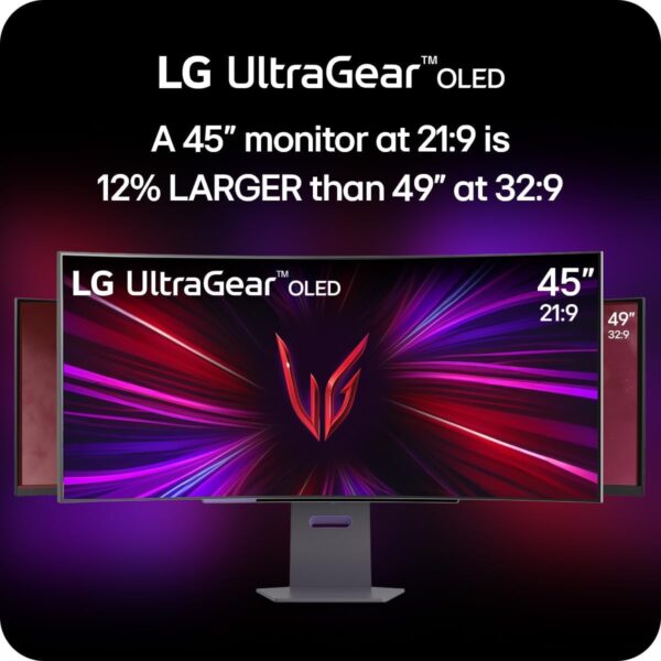 LG 45GS95QE 45-inch Ultragear OLED Curved Gaming Monitor WQHD 800R 240Hz 0.03ms DisplayHDR True Black 400 AMD FreeSync Premium Pro NVIDIA G-Sync HDMI 2.1 DisplayPort Tilt/Height/Swivel Stand Black - Image 3