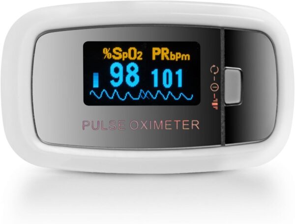 AccuMed CMS-50D1 Fingertip Pulse Oximeter Blood Oxygen Sensor SpO2 for Sports and Aviation. Portable and Lightweight with LED Display, 2 AAA Batteries, Lanyard and Travel Case (White) - Image 3