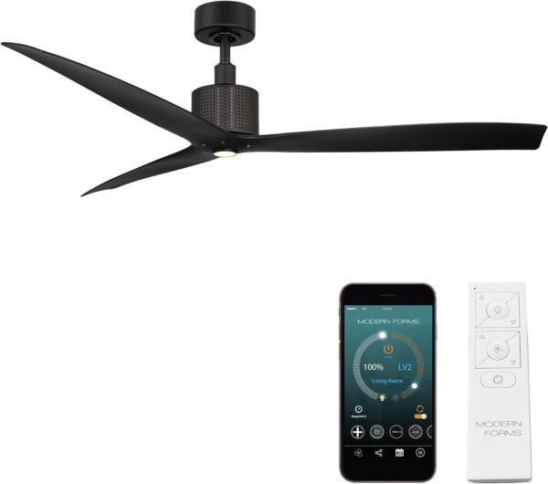 Modern Forms Spinster Indoor and Outdoor 3-Blade 60in Smart Ceiling Fan in Matte Black with 3000K LED Light Kit and Remote Control with Alexa and iOS or Android App - Image 2